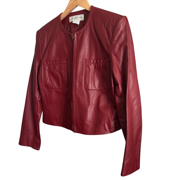 Y2K Vintage | JONES NEW YORK | Burgundy Moto Style Leather Jacket | Size 10 - Picture 2 of 6